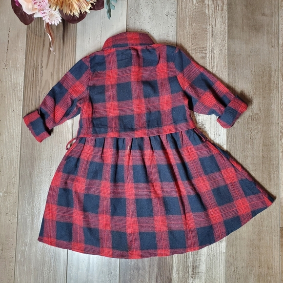 Plaid Toddler Cotton Button Up Dress Size 90 18-24m Red Navy Blue - Picture 7 of 9